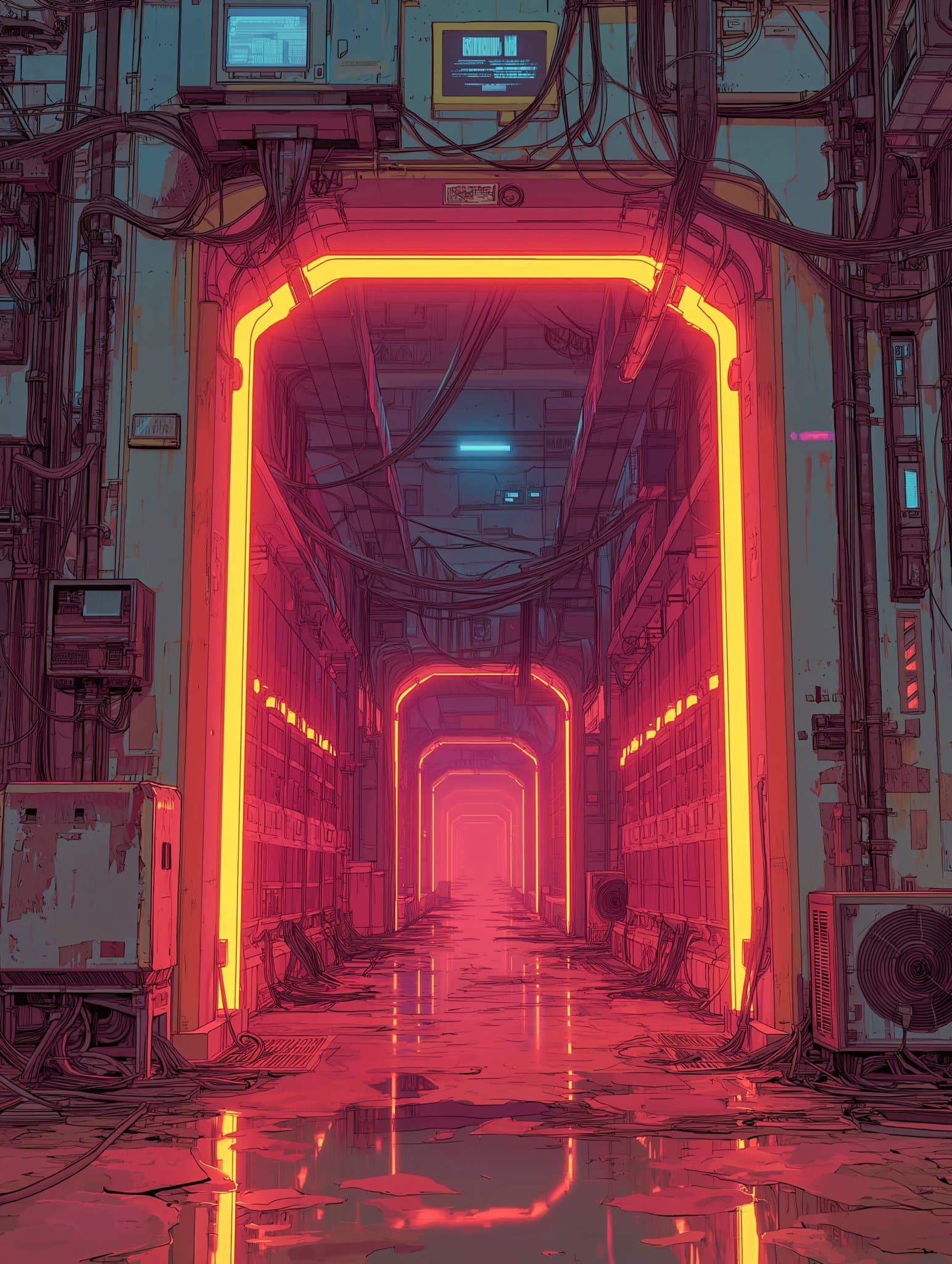 Server room with one glowing server